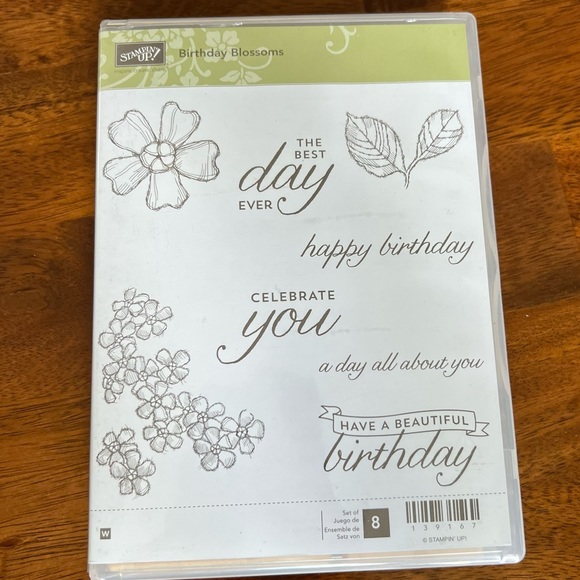 Stampin Up! Birthday Blossom set of 8 wooden mount stamp set - Picture 2 of 6